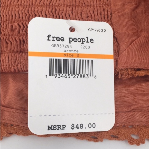 Free People Cassandra cross back crop top. Embroidered floral bronze colored. - Picture 6 of 11